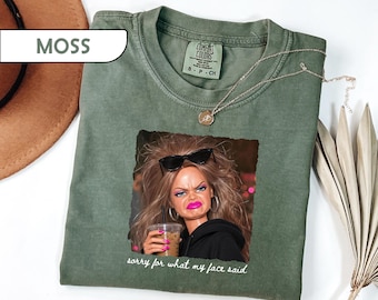 T-shirt Comfort Colors® « Désolée pour ce que mon visage a dit », T-shirt avec mème de poupée sarcastique, T-shirt RBF drôle, T-shirt à réaction drôle, Haut graphique impertinent