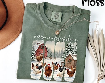Comfort Colors® Merry Chickmas Shirt | Christmas Chicken Tee| Farmhouse Holiday Shirt | Cute Chicken Santa Snowflake Top | Country Christmas