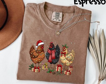 Comfort Colors® Christmas Chicken Shirt, Christmas Chicken T-Shirt, Christmas Holiday Shirt, Funny Christmas Chicken Shirt, Farm Lover Gift