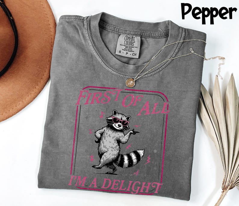Comfort Colors® Funny Raccoon Shirt, First Of All I'm A Delight Tee, Sarcastic Animal Lover T-Shirt, Humorous Graphic Tee Gift For Her image 3