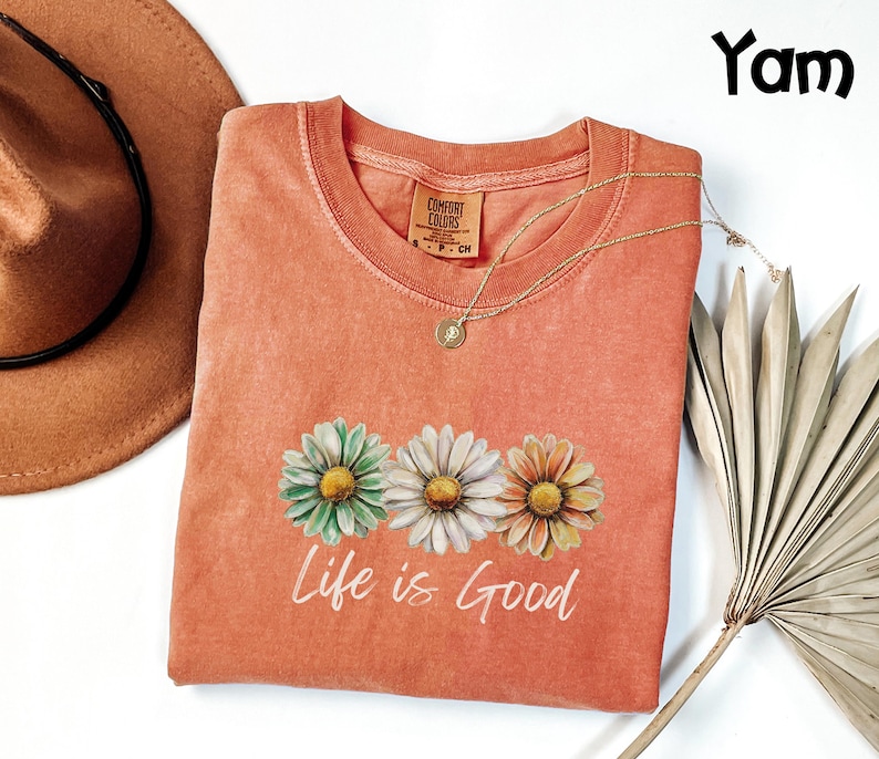 Comfort Colors® Life Is Good Shirt Daisy Floral Tee, Inspirational Positive Vibes T-Shirt, Boho Flower Top, Motivational Gift afbeelding 4