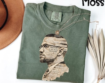Camiseta Comfort Colors® de Malcolm X, camiseta del Mes de la Historia Afroamericana, camiseta de los Derechos Civiles, regalo de ropa "Libertad por cualquier medio necesario"