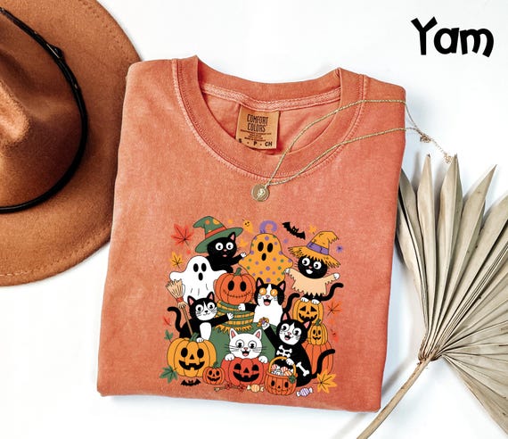 Comfort Colors® Halloween Pumpkin Cats Shirt, Cat Ghost Shirt, Cute Cat Lovers Shirt, Ghost Halloween, Halloween Cat Tee, Spooky Season Gift