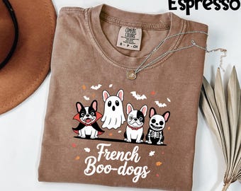 Comfort Colors® French Boo Dog Shirt, Cute Ghost French Bulldog Halloween Dog Lover Tee, Spooky Season Shirt, Cute Halloween Sweater