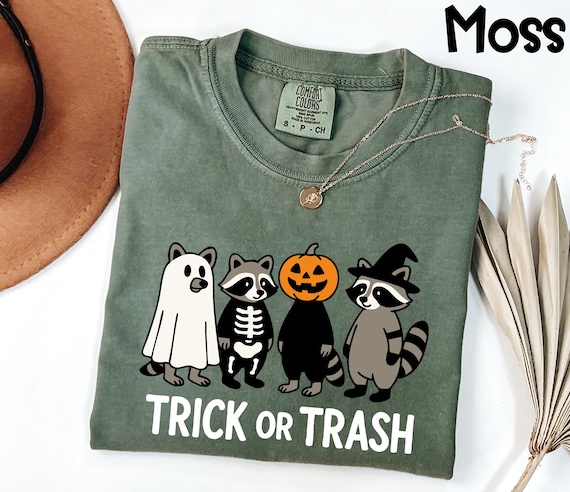 Comfort Colors® Halloween Trick or Treat Raccoon Shirt, Raccoon Halloween T-Shirt, Trash Raccoon Trick Or Treat Tee, Raccoon Meme Shirt