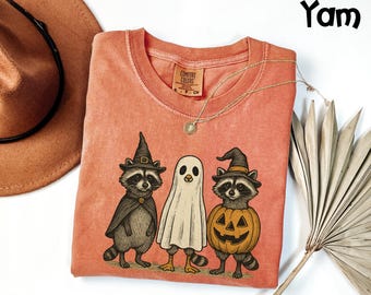 Comfort Colors® Spooky and Feral Raccoon Halloween Shirt, Funny Witch Animal Tee, Cute Creepy for Fall, Raccoon Tee, Spooky Season Shirt