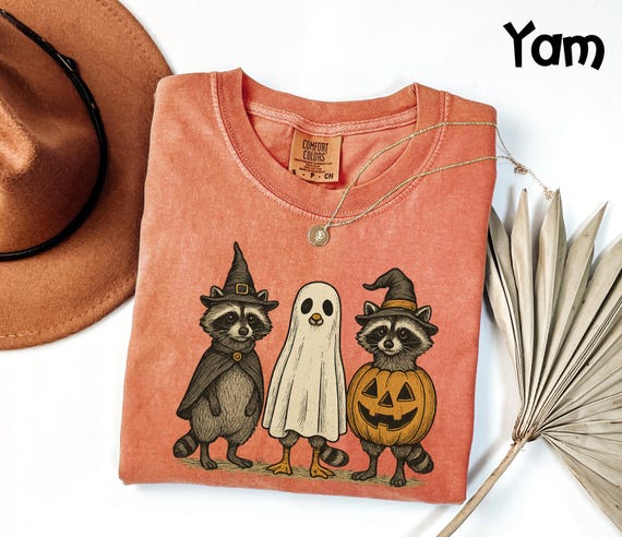 Comfort Colors® Spooky and Feral Raccoon Halloween Shirt, Funny Witch Animal Tee, Cute Creepy for Fall, Raccoon Tee, Spooky Season Shirt