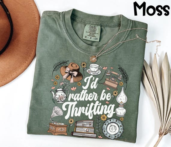 Comfort Colors® Thrifting Shirt, I'd Rather Be Thrifting Tee, Vintage Style Top, Gift for Thrifter, Sustainable Fashion Graphic T-Shirt