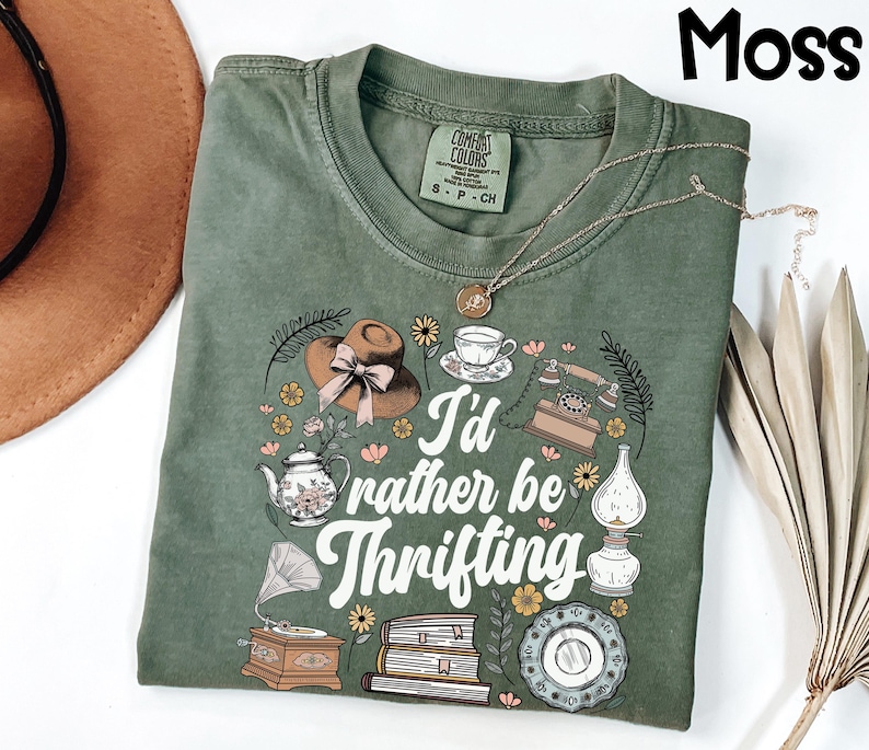 Comfort Colors® Thrifting Shirt, I'd Rather Be Thrifting Tee, Vintage Style Top, Gift for Thrifter, Sustainable Fashion Graphic T-Shirt image 1