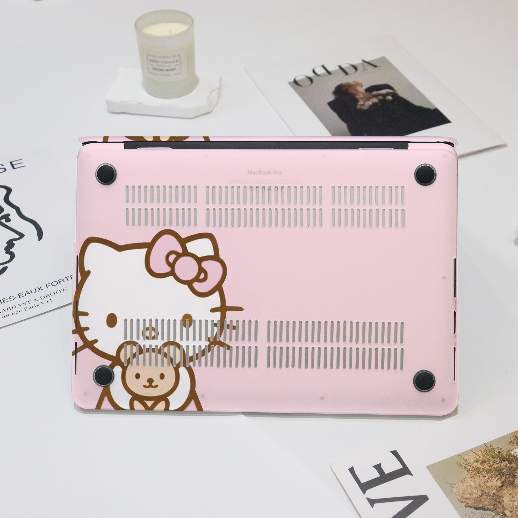 Cute Cartoon Pink Kitty With Little Doll MacBook Case Cover for