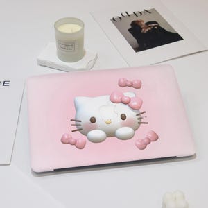 Cute Cartoon Pink Kitty Macbook Case, Gradient Pink Bow Macbook Case Cover for Macbook Air 13/11/15, Macbook Pro 13/14/16/15 Macbook M4 2025