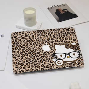 Cute Cartoon Kitty Macbook Case Leopard Print Macbook Case Cover for Macbook Air 11/13/15 Macbook Pro 13/14/16 Macbook M4 M3 Macbook 12 inch
