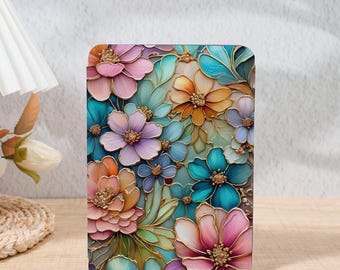 Colorful Stained Glass Floral Art Printed Kindle Paperwhite Case for Kindle 10th 6", Paperwhite 11th Kindle Colorsoft Cover Kindle 12th 2024