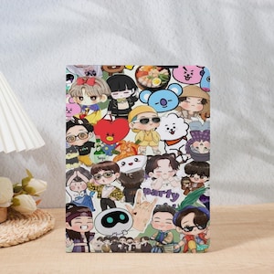 Cute Cartoon Bts iPad Case with Pen Holder for iPad Air 7/4/5/6 10.9"11"13" 2025, BT21 iPad Pro 12.9" Case,iPad 8/9/10/11 Gen, iPad Mini 6/7