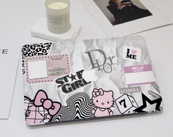 Mignon rose chaton macbook étui girly scrapbooking macbook housse pour nouveau Macbook Air 13/11/15 Macbook Pro 13/14/16 Macbook M4 Macbook 12 pouces