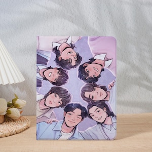 Cute Cartoon BTS Member iPad Case with Pen Holder for iPad Air 7/4/5/6 10.9"11"13" 2025 iPad Pro 12.9"Case,iPad 8/9/10/11 Gen, iPad Mini 6/7