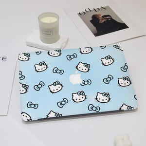 Cute Cartoon Blue Kitty Macbook Case Gradient Blue Macbook Case Cover for Macbook Air 11/13/15 Macbook Pro 13/14/16 2025 M4 Macbook 12 inch
