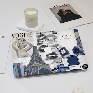 Funda para MacBook con diseño de collage y álbum de recortes para MacBook Air de 15, 13 y 11 pulgadas, MacBook Pro de 16, 14 y 13 pulgadas, MacBook M4, M2 y M3. Funda para portátil con diseño estético en azul.