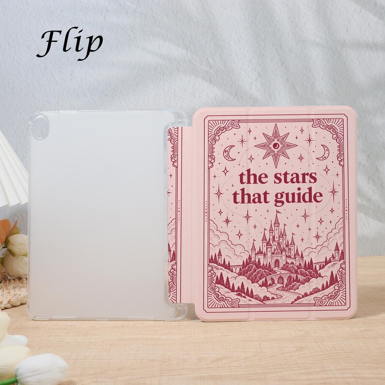 Shell Castle Style Pink Celestial Book Cover iPad Case With Pen Holder, Personalized Cover ...