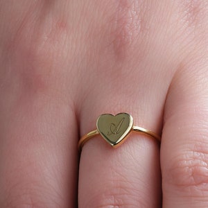 Personalized Heart Shaped Initial Ring, Customized Initial Love Ring, Custom Gift for Her, Custom Valentines Day Gift, Adjustable Heart Ring