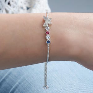 Personalized Birthstone Bracelet With Butterfly, Custom Mom Bracelet, Family Birthstone Jewelry, Customized Gift For Her, Mothers Day Gift