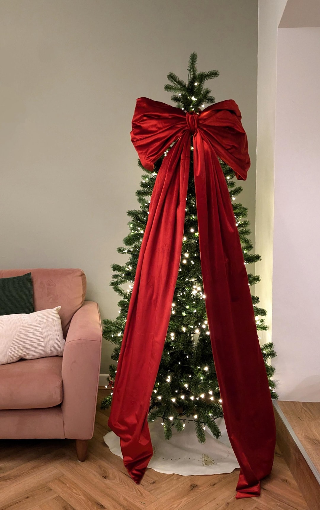 Giant Velvet Christmas Tree Bow Topper - Etsy UK