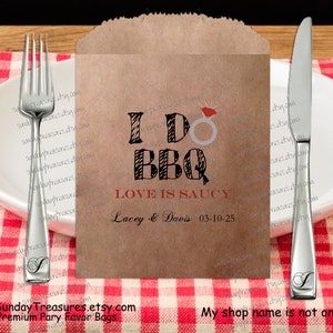 10 25 50 PAK I Do BBQ Couples Shower, Wedding Utensils Silverware Holder Favor Bag, Cookie Bag, RED Diamond Ring / Personalized 1 Day Ship