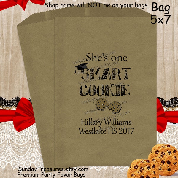 Free Shipping-Qty 50 GRADUATION He's or She's One Smart Cookie / Cookie Buffet Party Favor Bags / Boy Girl / Personalized 1 Day Ship