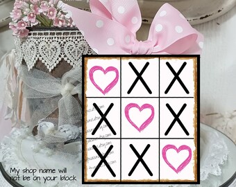 Valentine's Day Tic Tac Toe Block Sign Tiered Tray Decor / Pink Valentine's Day Love Decor