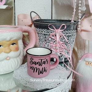 Santa's Milk Pink Mini MUG / Tiered Tray Decor Shabby Chic Vintage Inspired / Decorative Pink Christmas Mini Mug Cup / FREE SHIPPING