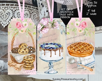 Handmade 3 Pc Set  Baking Tags / Favor Bag Gift Tags / Romantic Feminine Shabby Chic / Cupcake Cake / Junk Journal Cards Tags / Set #2
