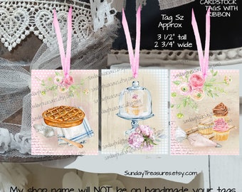 Handmade 3 Pc Set  Baking Tags / Favor Bag Gift Tags / Romantic Feminine Shabby Chic / Cupcake Cake / Junk Journal Cards Tags / Set #4