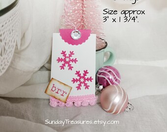 SET of 6 Pink Snowflake Christmas Gift Bag Tags / Christmas Ornaments / Pink Shabby Chic / Pink Snowflake Tags / Decor / Junk Journal Tags