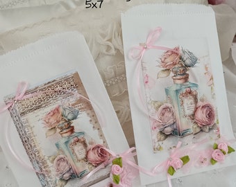 Set 2 Perfume Bags Shabby Chic Gift Bags / Junk Journal Paper Bag Pouch Insert / Pretty Bag for your Tags, Letters or Keepsakes / Ephemera