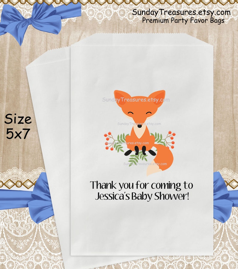 12 PAK Woodland Animal Fox Baby Shower Party Favor Bags 5x7 Boy Girl Candy Popcorn Cookie Treat Favor Bag Gift Bag 3 Day Ship