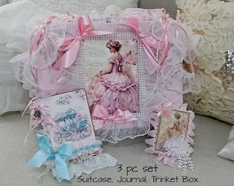 OOAK Suitcase 3 Pc Includes- Suitcase, Carriage Journal, Trinket Box / Princess Carriage Theme / Gifts for Her
