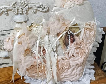 OOAK-Heart Pocket Pillow with Tags / Romantic Glam Feminine Victorian Shabby Chic Farmhouse Boho Chic