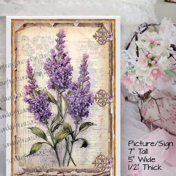 Lavender Flowers Sign Picture / Wall Art Wall Hanging Home Decor / Shabby Farmhouse Cottage Decor
