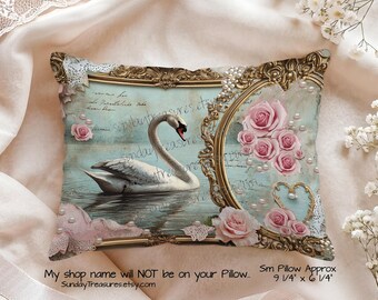 Small Pillow- Swan /  Shabby Chic Decorative Throw Pillow / Home Decor / Gifts For Her