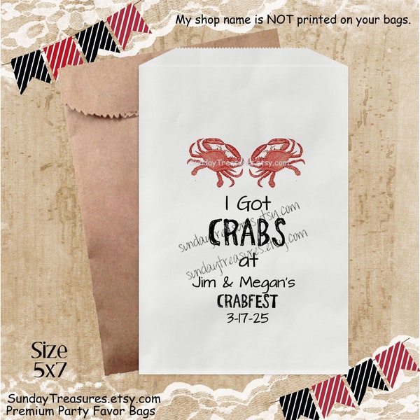 10 PAK I Got Crabs Favor Bags / Utensils Holder / Candy Cookie Popcorn / 5x7 / Crab Fest Crab Boil / Wedding Birthday Personalize 1 Day Ship