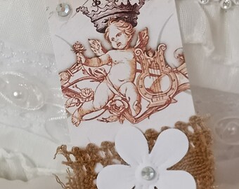 Tag-Handmade 1- Cherub Angel Junk Journal Tag / Shabby Chic Handmade Gift Tag / Journal Cards /  / Ephemera
