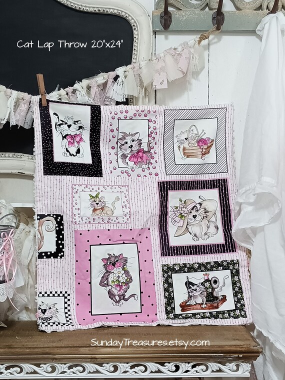 24x20 Lap Blanket Throw Pink Black Adorable Cats Lap Blanket for You or for Your Kitty Cat Wall Hanging FREE SHIPPING Etsy