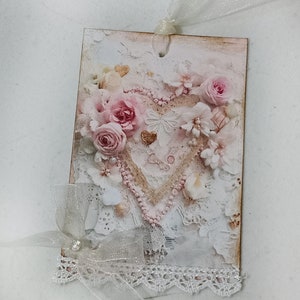 5 Pc Set Pink and White Hearts, 1 Mini Envelope Junk Journal Tags ...