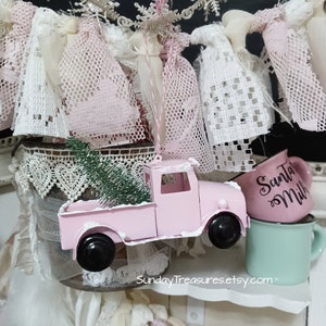 Pink Vintage Christmas Metal Truck Ornament / Tiered Tray Decor / Pink Christmas Truck / Pink Shabby Chic / Pink Christmas
