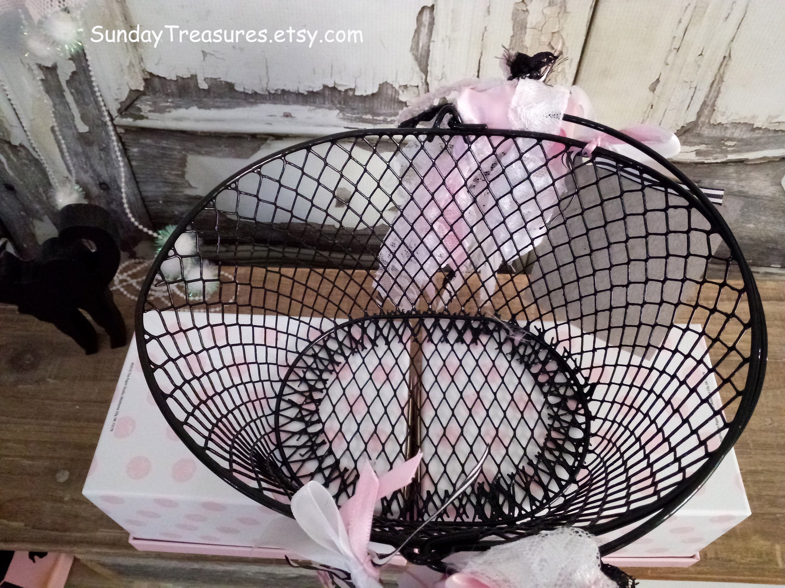 PINK & Black Halloween Witch Basket / Shabby Chic / Pink Etsy