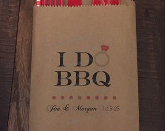 150 PAK I Do BBQ Couples Shower WEDDING Utensils Silverware Holder Favor Bag / 5x7 / Candy Bag / Red Diamond Ring / Personalize 1 Day Ship