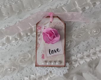 Tag-/ Love - Word Tag / Embellished Handmade Ephemera / Junk Journaling Scrapbook Tag / Happy Mail / Party Favor