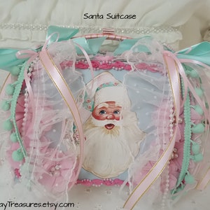 OOAK Whimsical Santa Pixie Elves Suitcase / Filled with Pockets & Tags / Christmas Decor / Lavishly Decorated Inside, Too!  Must See