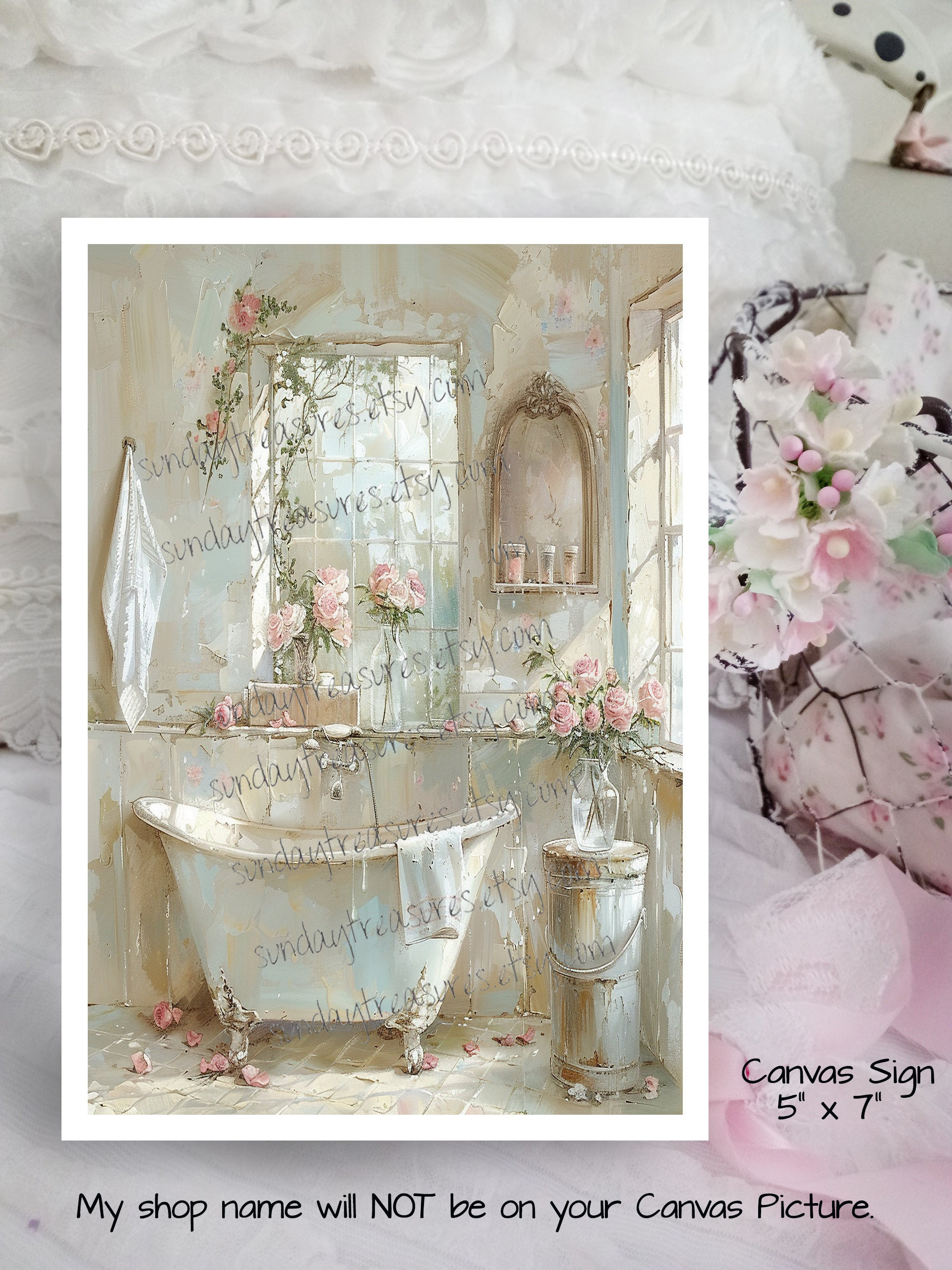 Sign- White Clawfoot Bathtub 5x7 Canvas / Shabby Chic Tub Bathroom ...