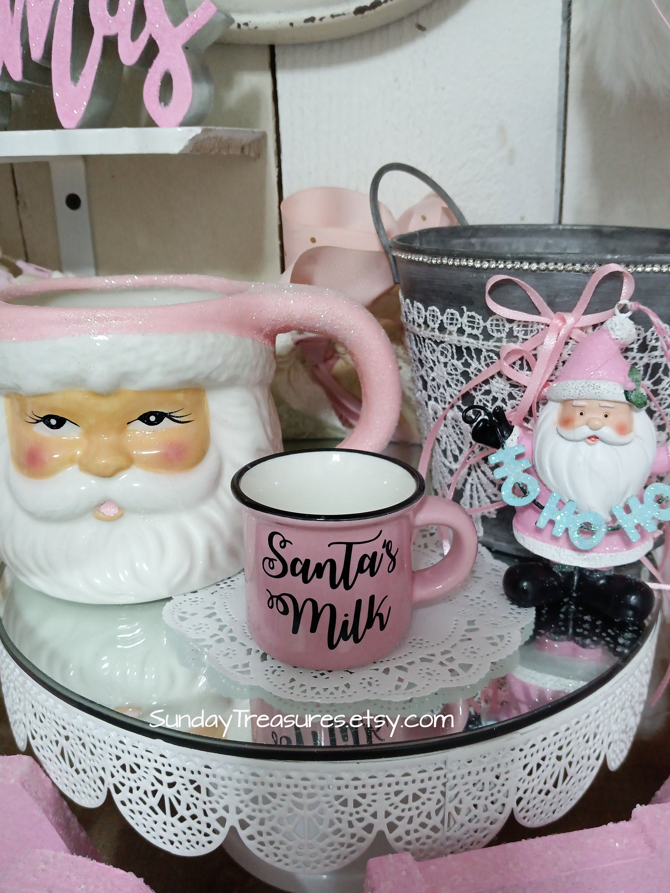 Santa's Milk Pink Mini MUG / Tiered Tray Decor Shabby Chic Etsy